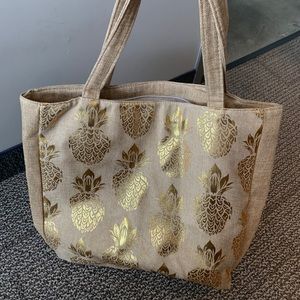 Golden Pineapple Bag - burlap, zipper